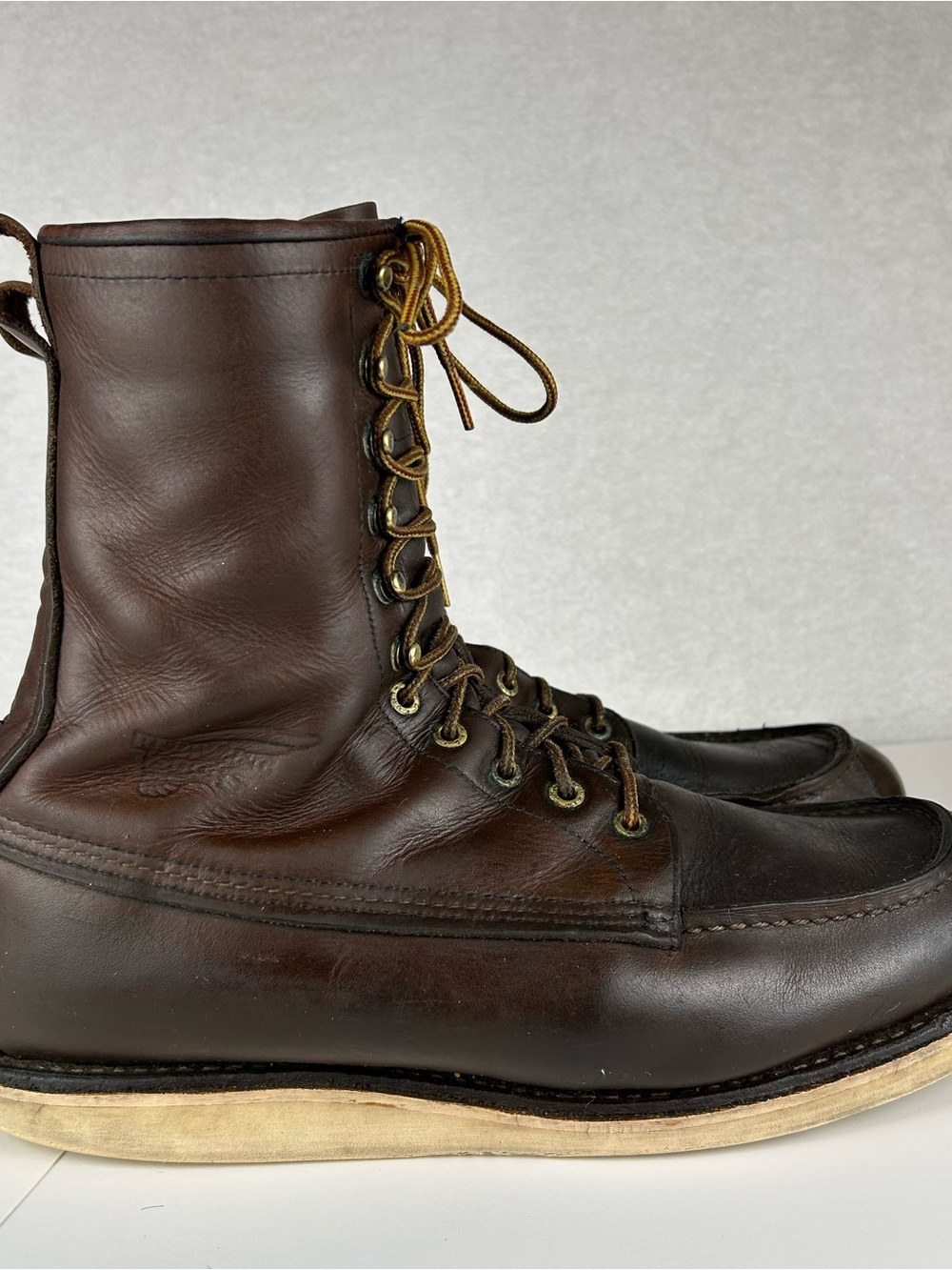 Red Wing Shoes Brown Leather Moc Toe Lace-Up Boots 10877 Made in USA